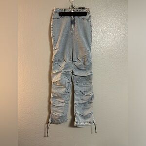 light blue High Stretch high rise waisted stacked Straight Leg Jeans pants 1